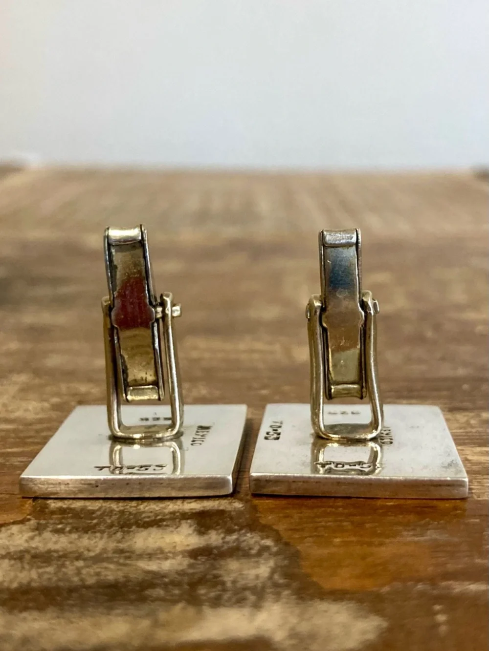 Vintage Taxco Modernist Sterling Silver Cufflinks – TD‑53 – Black Inlay – 24g